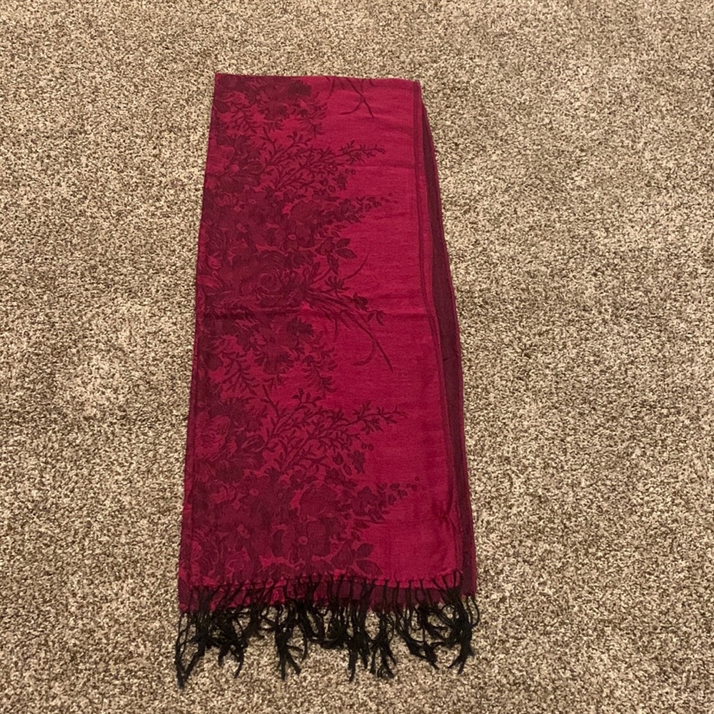Pashmina Floral Scarf Pink Black NWT Fringe Wrap Shawl Artsy